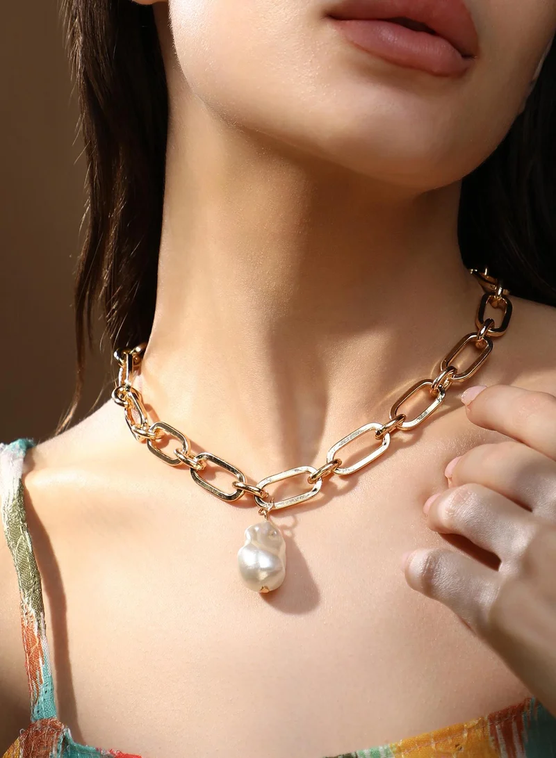 Sohi  Baroque Pearl Chain Necklace for Women | Best Price UAE