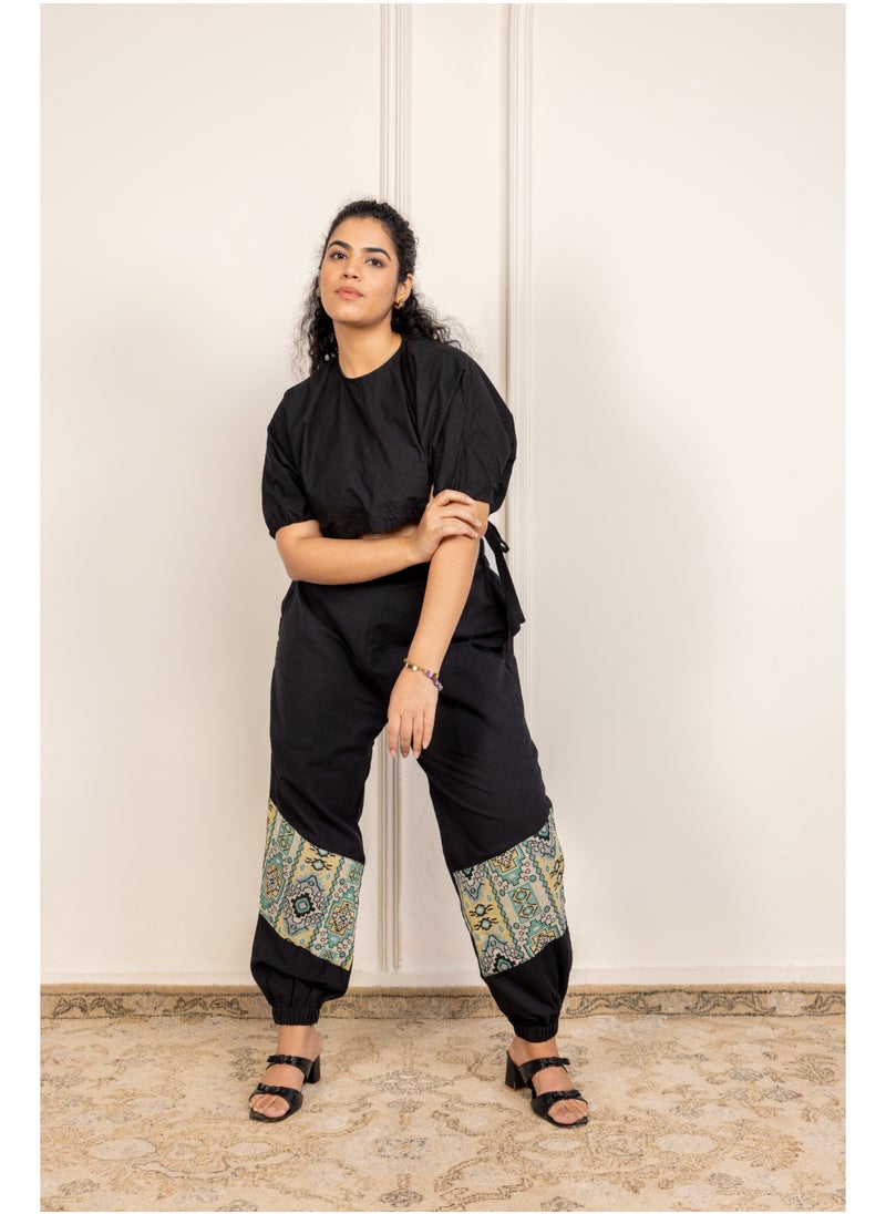 Swadesh Souq بنطال ييبي هوبرز باللون الأسود من القطن النقي – قصة مريحة  - Image 1