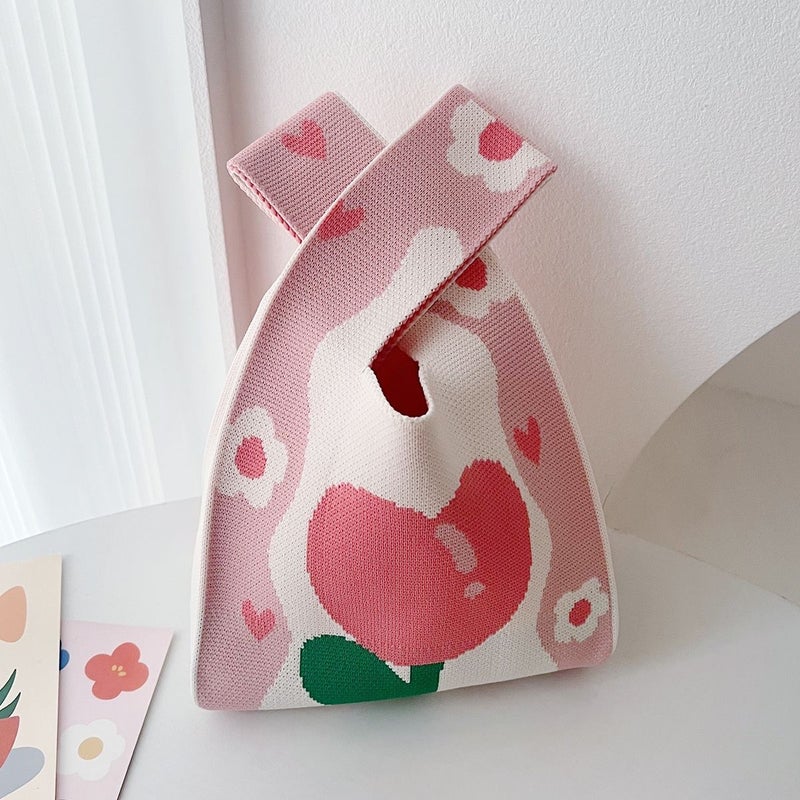 Niche Design Tulip Flower Knitted Handbag Womens Spring and Summer New All-match Personalized Trendy Handbag Tulip [pink] 