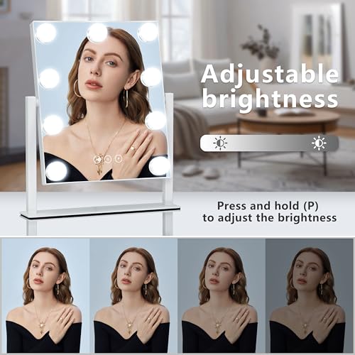 Kotdning Vanity Mirror with Lights,Lighted Vanity Mirror with 9 Dimmable Bulbs for Dressing Room & Bedroom,3 Color Lighting,Modes Detachable 10x Magnification 360°Ratation(White) - Image 3