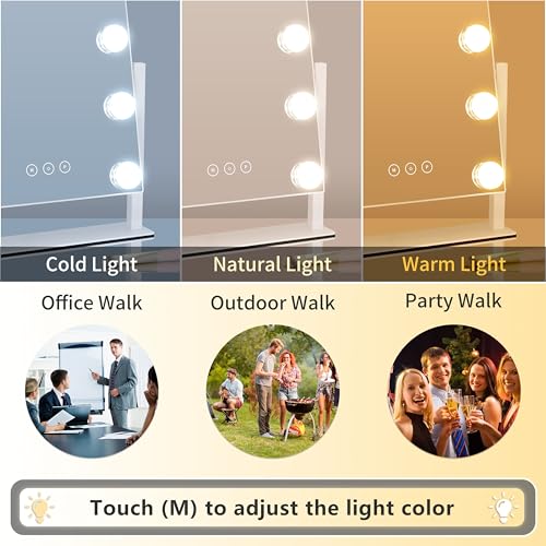 Kotdning Vanity Mirror with Lights,Lighted Vanity Mirror with 9 Dimmable Bulbs for Dressing Room & Bedroom,3 Color Lighting,Modes Detachable 10x Magnification 360°Ratation(White) - Image 2