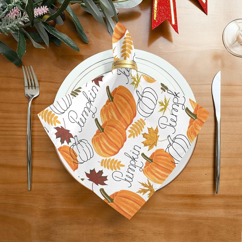 senya Thanksgiving Day Cloth Napkin Pumpkin Leaf Fall Autumn Thanksgiving Cloth Napkin Set of 6 Washable Reusable Polyester Table Napkins for Family Dinner Party Holiday - Image 3