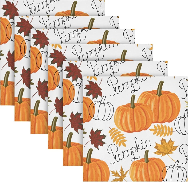 senya Thanksgiving Day Cloth Napkin Pumpkin Leaf Fall Autumn Thanksgiving Cloth Napkin Set of 6 Washable Reusable Polyester Table Napkins for Family Dinner Party Holiday - Image 1