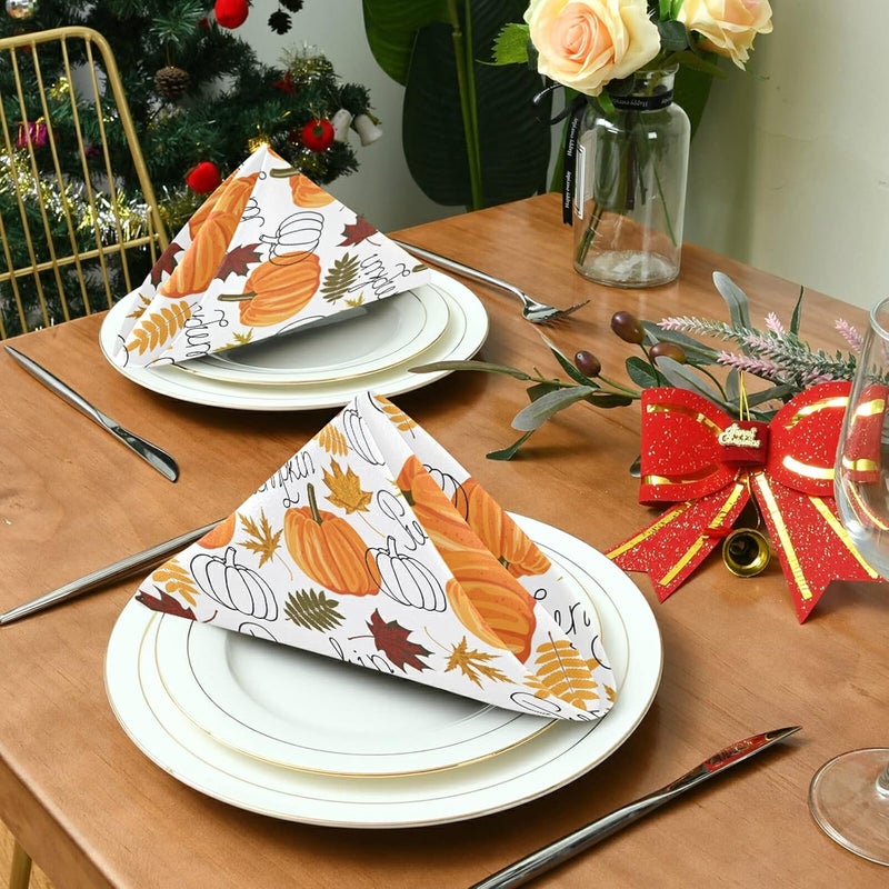 senya Thanksgiving Day Cloth Napkin Pumpkin Leaf Fall Autumn Thanksgiving Cloth Napkin Set of 6 Washable Reusable Polyester Table Napkins for Family Dinner Party Holiday - Image 4