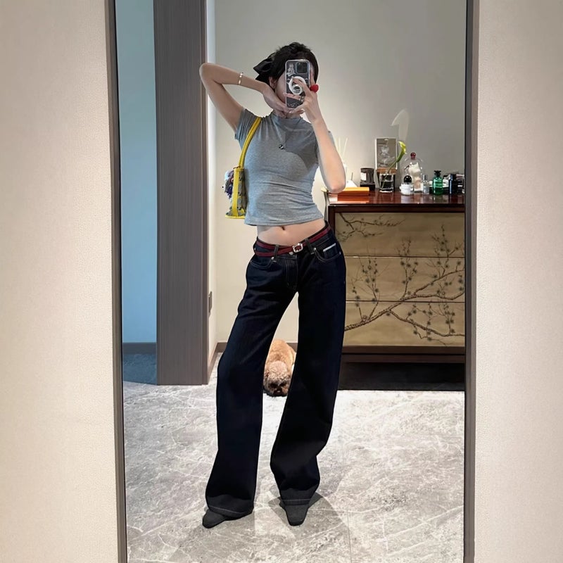 جينز نسائي بقصة بوت كات فينتاج بخصر متوسط وغسلة أزرق داكن - Image 5