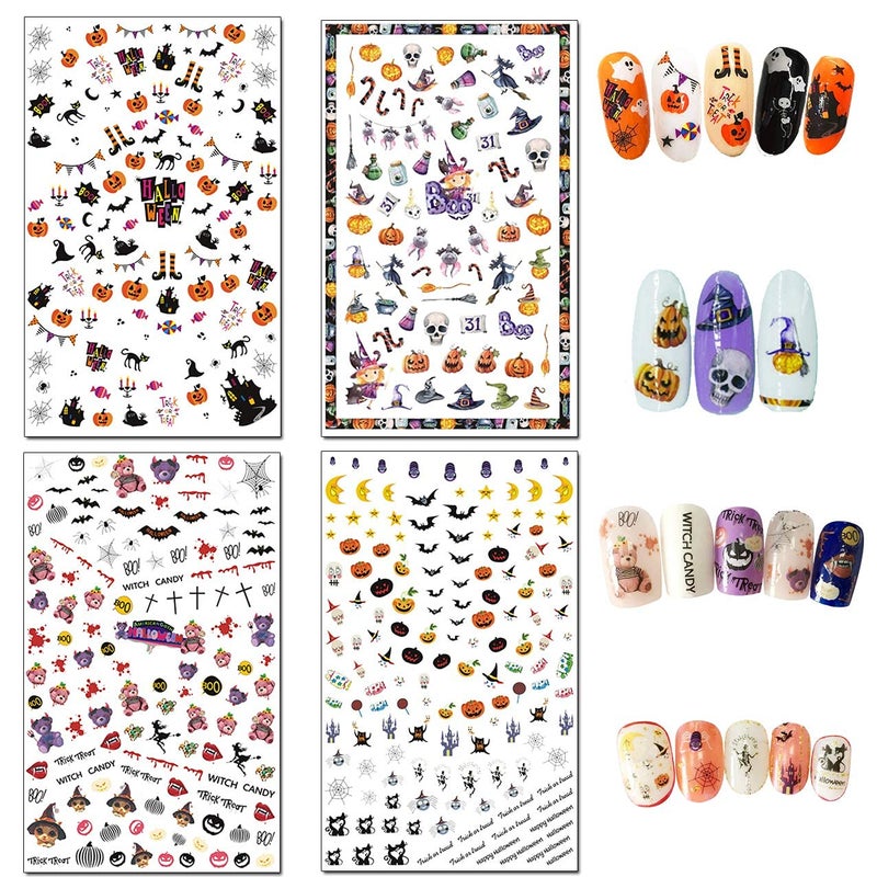TailaiMei 1500 Pcs Halloween Nail Decals Stickers, 12 Sheets Self-Adhesive DIY Nail Art Tips Stencil for Halloween Party, Include Pumpkin/Bat/Ghost/Witch etc - Image 5