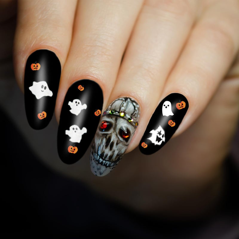 TailaiMei 1500 Pcs Halloween Nail Decals Stickers, 12 Sheets Self-Adhesive DIY Nail Art Tips Stencil for Halloween Party, Include Pumpkin/Bat/Ghost/Witch etc - Image 2