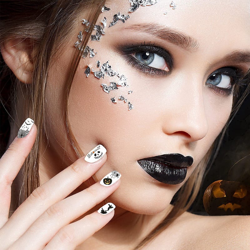 TailaiMei 1500 Pcs Halloween Nail Decals Stickers, 12 Sheets Self-Adhesive DIY Nail Art Tips Stencil for Halloween Party, Include Pumpkin/Bat/Ghost/Witch etc - Image 4