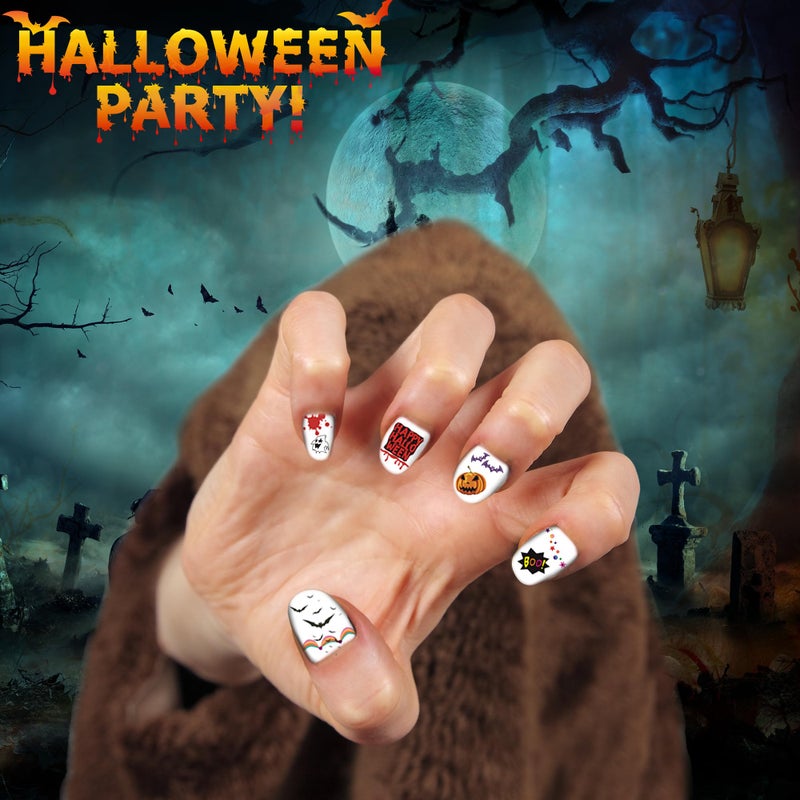 TailaiMei 1500 Pcs Halloween Nail Decals Stickers, 12 Sheets Self-Adhesive DIY Nail Art Tips Stencil for Halloween Party, Include Pumpkin/Bat/Ghost/Witch etc - Image 3