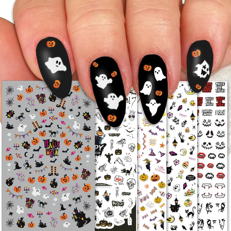 TailaiMei 1500 Pcs Halloween Nail Decals Stickers, 12 Sheets Self-Adhesive DIY Nail Art Tips Stencil for Halloween Party, Include Pumpkin/Bat/Ghost/Witch etc - Image 1