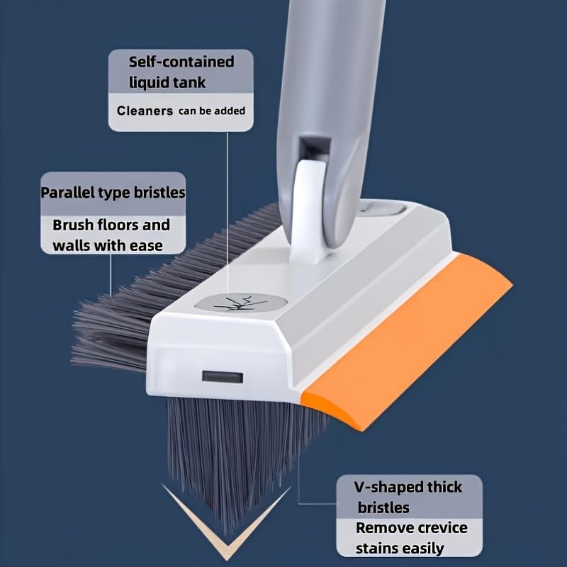 Wazdorf 3 in 1 Toilet Bathroom Cleaning Brush with Wiper and Long Handle - 180° Rotate Floor Scrub Brush for Tiles, Home Kitchen Bathroom Accessories (Orange) - Image 3