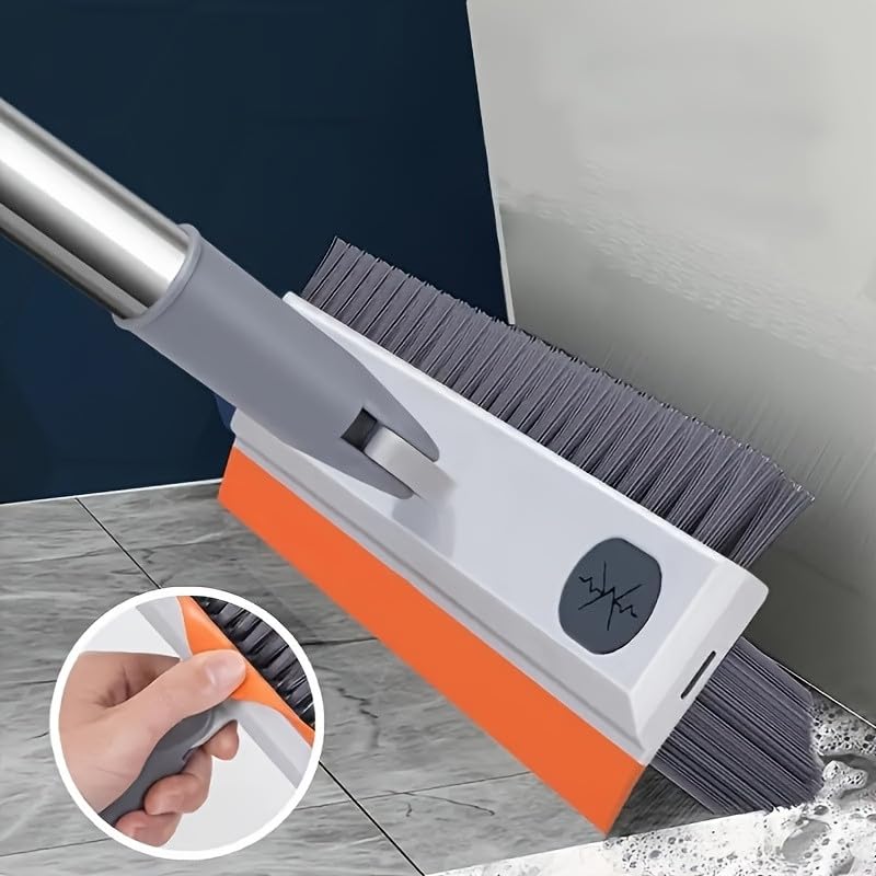 Wazdorf 3 in 1 Toilet Bathroom Cleaning Brush with Wiper and Long Handle - 180° Rotate Floor Scrub Brush for Tiles, Home Kitchen Bathroom Accessories (Orange) - Image 4