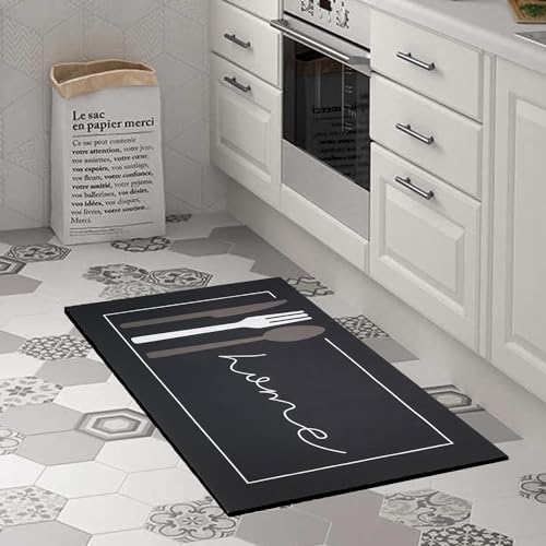 Home-Cloud HomeCloud Rubber Kitchen Mats for Floor Set of 2 Pcs|Non-Skid, Soft Absorbent Rugs for Laundry, and Hallway|120x40cm, 40x60cm| 4mm Thickness (Black, Rectangular) - Image 2