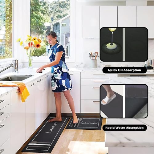 Home-Cloud HomeCloud Rubber Kitchen Mats for Floor Set of 2 Pcs|Non-Skid, Soft Absorbent Rugs for Laundry, and Hallway|120x40cm, 40x60cm| 4mm Thickness (Black, Rectangular) - Image 5