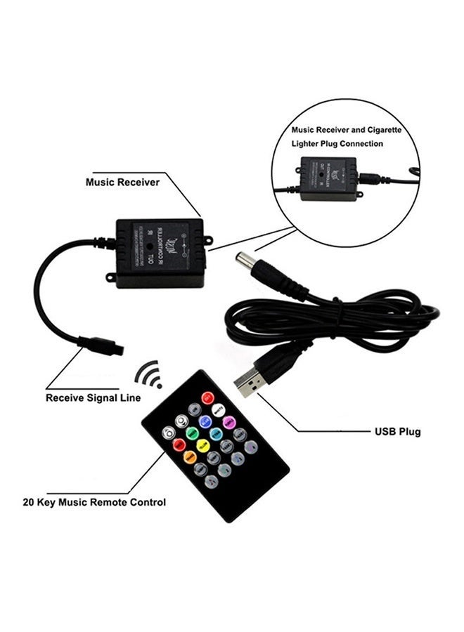 Car LED Strip Light, 4 Pieces DC 12V 72 LED Multicolor Car Interior Music Light LED Underdash Lighting Kit with Sound Active Function and Wireless Remote Control Including Car Charger - Image 2