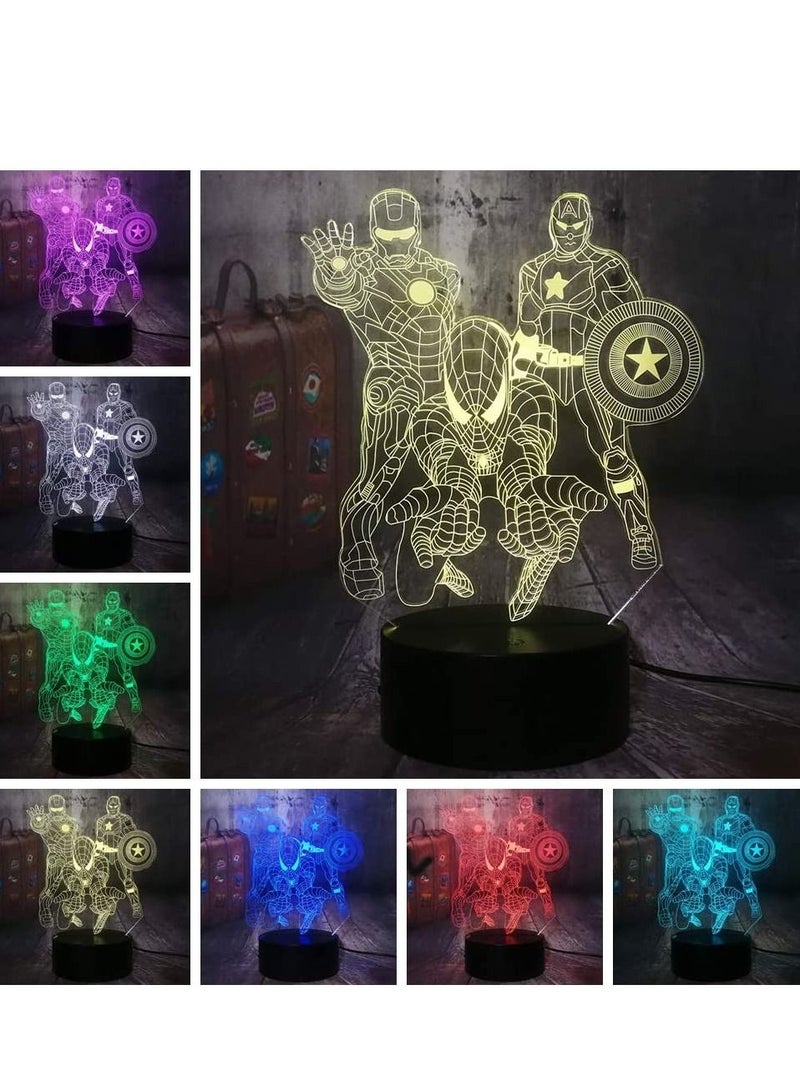 althiqahkey The Avengers Marvel Comics Iron Man Spiderman Captain America 3D 3D Optical Illusion LED Night Light Boy Kids Toy Baby Sleep Desk Lamp Bedroom Decor Movie Fans Birthday  Gift  - Image 2