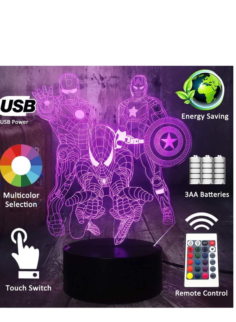 althiqahkey The Avengers Marvel Comics Iron Man Spiderman Captain America 3D 3D Optical Illusion LED Night Light Boy Kids Toy Baby Sleep Desk Lamp Bedroom Decor Movie Fans Birthday  Gift  - Image 3