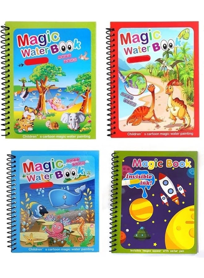 ماجيك 4 كتب - ماجيك المياه الطلاء كتاب تلوين مع القلم للأطفال (متعدد الاشكال) ، مناسب من سم 3 سنوات كتاب مائي مع قلم - كراسة الرسم والتلوين، كتب تلوين مائية سحرية مع قلم، لعبة رسومات الشعار المبتكرة قابلة لإعادة الاستخدام، هدية للأطفال والأطفال والبنات والأولاد - الكون، الديناصورات، المحيط، الروبوت، كتب تلوين المياه المجمدة، خنزير صغير، كتاب التلوين السحري، كراس المرح للأطفال (متعدد الاشكال) - Image 1