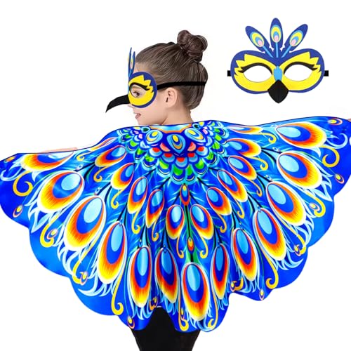 iROLEWIN PeacockCostumeBirdWings for KidsGirls 3D Bird Mask Toddler Dress Up Feathered Cape as Boys Halloween Party Gifts - Image 1