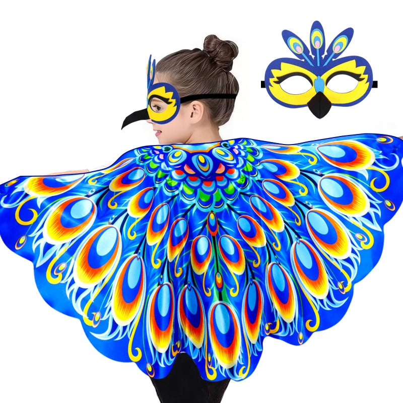 iROLEWIN PeacockCostumeBirdWings for KidsGirls 3D Bird Mask Toddler Dress Up Feathered Cape as Boys Halloween Party Gifts - Image 2