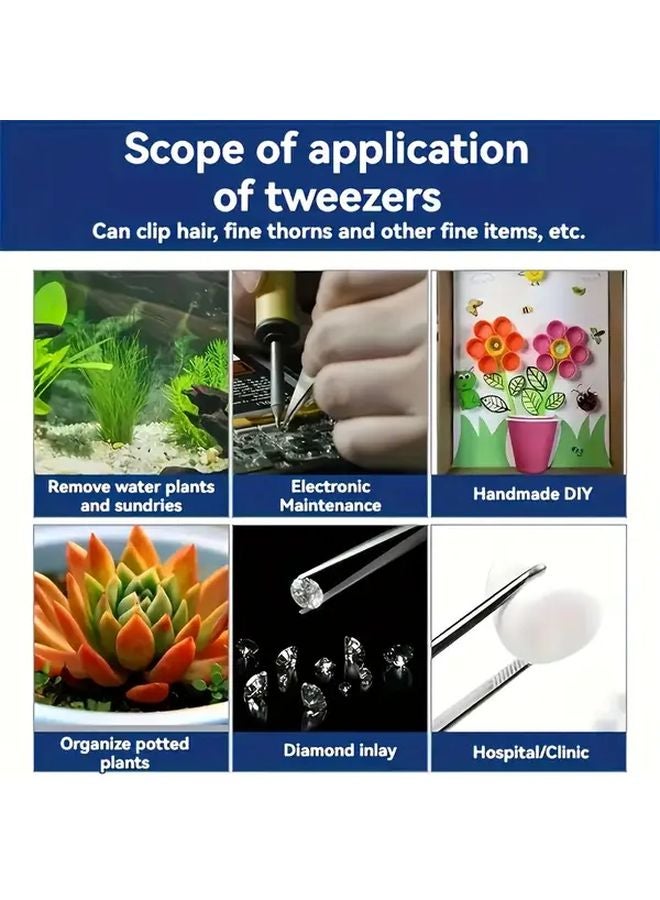 2 Piece Set Long Handled Tweezers Straight and Curved Tips Durable Metal - Image 5