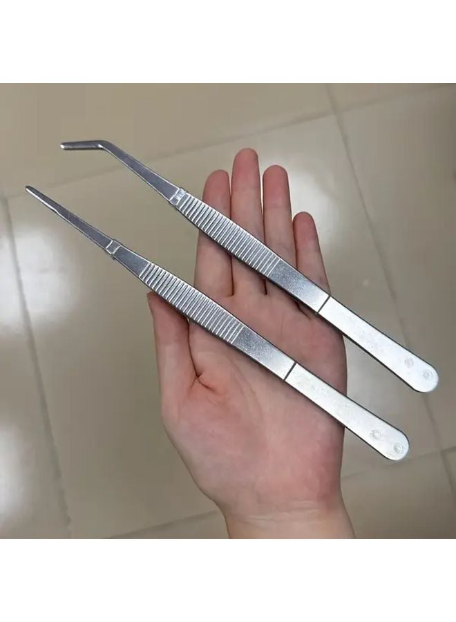 2 Piece Set Long Handled Tweezers Straight and Curved Tips Durable Metal - Image 4