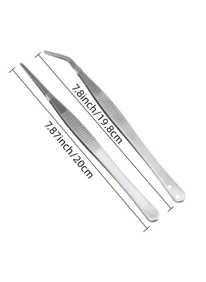 2 Piece Set Long Handled Tweezers Straight and Curved Tips Durable Metal - Image 3