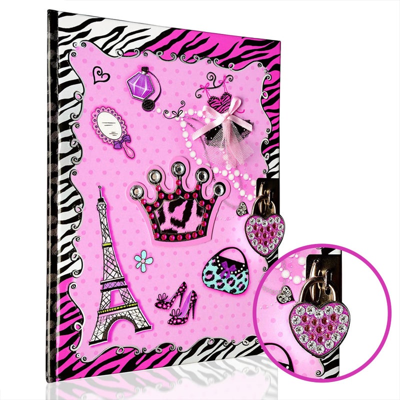 SMITCO 8 to 12 Year Old Girls Gift Idea Girls Diary with Lock Key Pink Rhinestone Kids Journal Tween Girl Secret Diary Notebook with 150 Lined Sheets 2 Keys