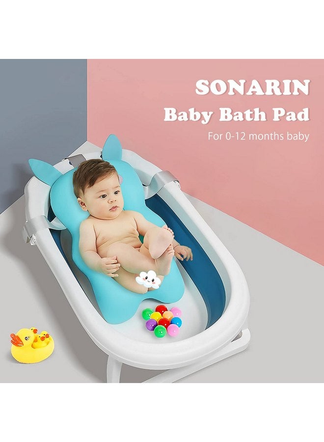 SONARIN Baby Bath Pad,Non-Slip Baby Bath Cushion Mat Infant Floating Bathtub Pad Newborn Bath Tub Seat Mat Soft Bath Pillow for Tub Adjustable Baby Shower Support Seat for Baby 0-12 Months(Blue) - Image 2