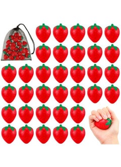 Geosar 24 Pcs 2 Inch Strawberry Stress Balls Mini Foam Strawberry Stretchy Toys Fruit Party Favor Stress Relief Strawberry Fidget Toy With Storage Bag For Birthday Gift Bag Fillers School Carnival Reward  - Image 1