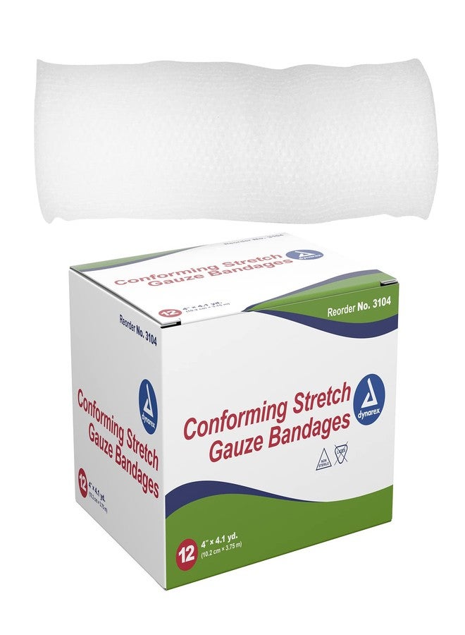 Dynarex Stretch Gauze Bandages, 4" x 4.1 yds, Non-Sterile & Latex-Free, Wound Care in Medical and Home Environments, 1 Box of 12 Dynarex Stretch Gauze Bandages - Image 1