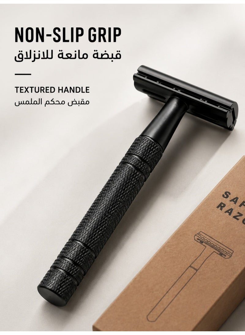 Double Edge Safety Razor, Closed Comb Non-Slip Handle Reusable Safety Razor for Women & Men -Black - Image 2