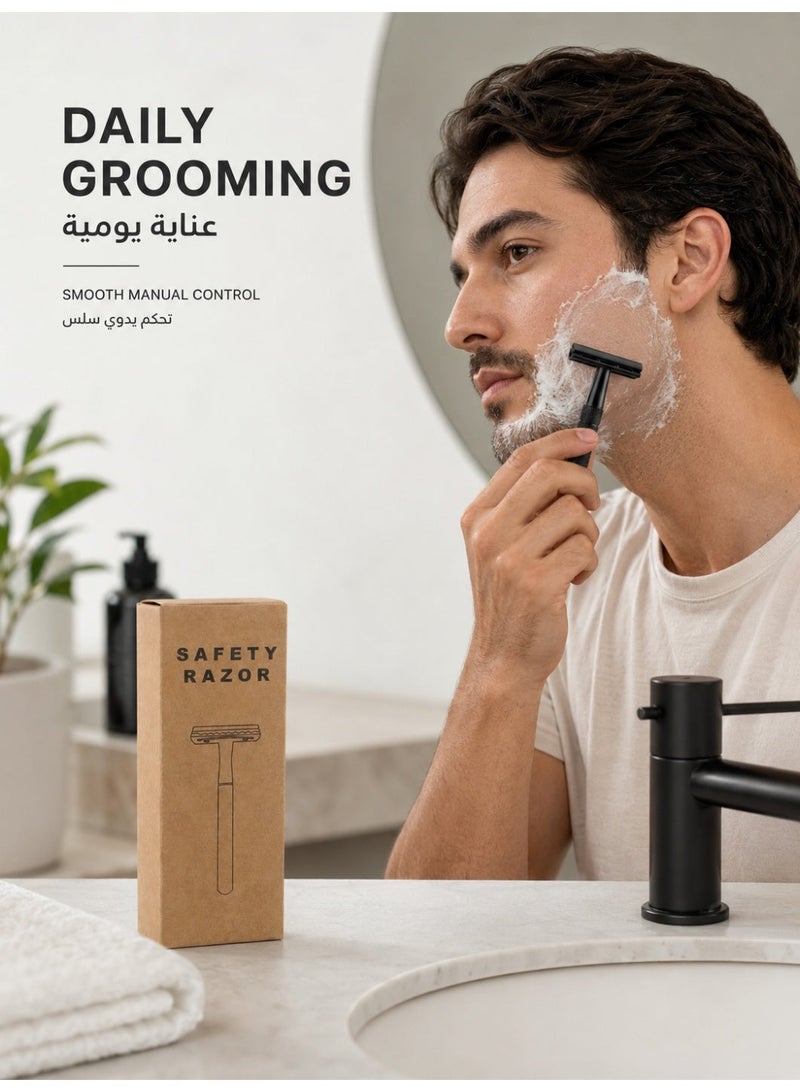 Double Edge Safety Razor, Closed Comb Non-Slip Handle Reusable Safety Razor for Women & Men -Black - Image 3