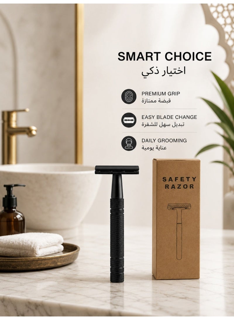 Double Edge Safety Razor, Closed Comb Non-Slip Handle Reusable Safety Razor for Women & Men -Black - Image 5