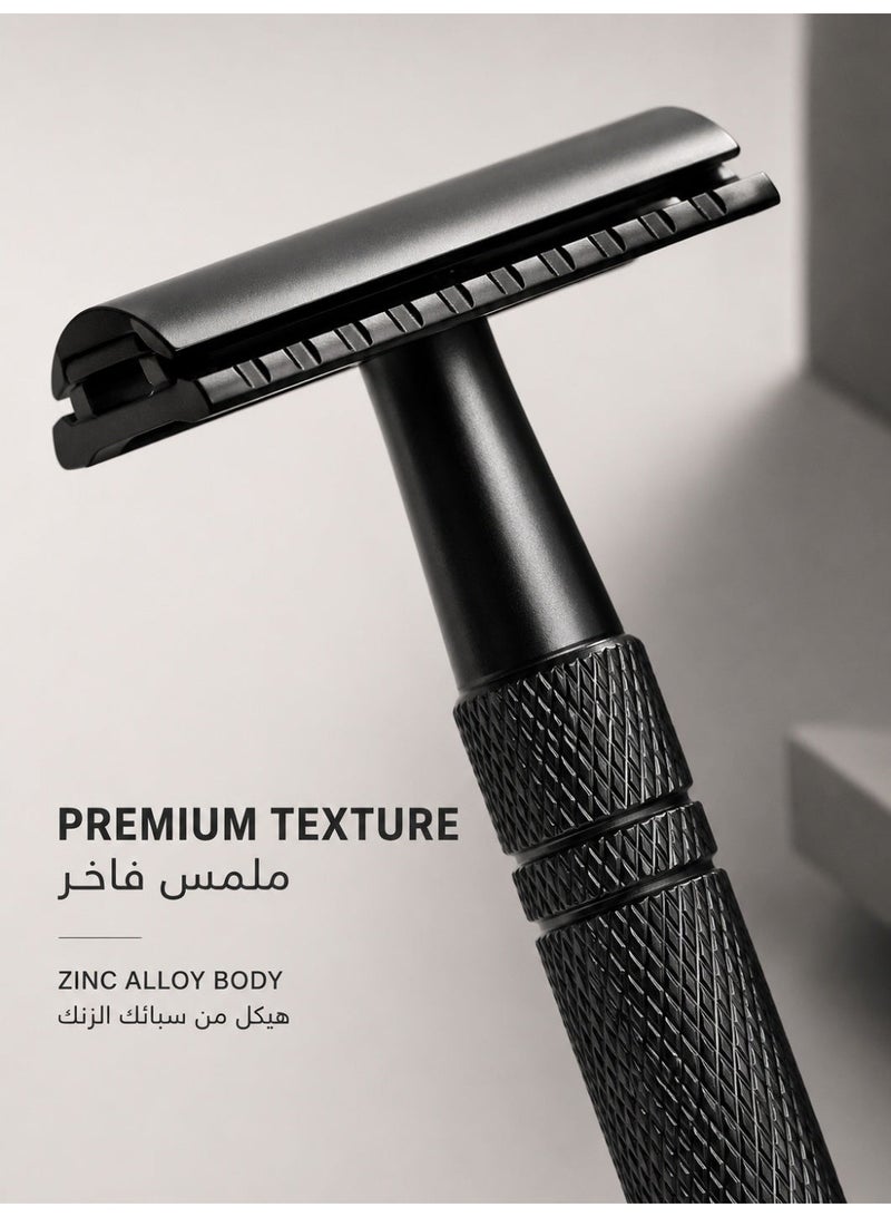 Double Edge Safety Razor, Closed Comb Non-Slip Handle Reusable Safety Razor for Women & Men -Black - Image 4