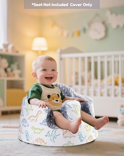 BOMOLOUR Seat Cover Compatible with Bumbo and Nuby Seat Removable Breathable Baby Floor Seat Cover for Boys and Girls Seat Not Included Gray Dinosaur - Image 3