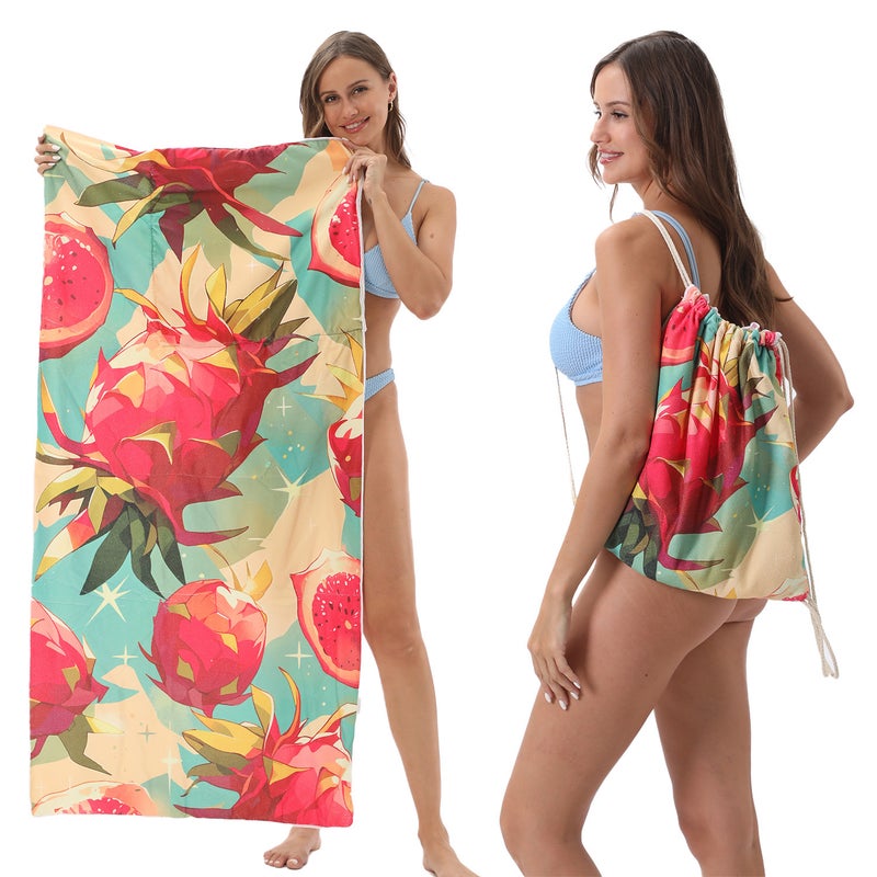 2-in-1 Foldable Microfiber Beach Towel with Storage Bag - Printed, Lightweight & Quick-Dry