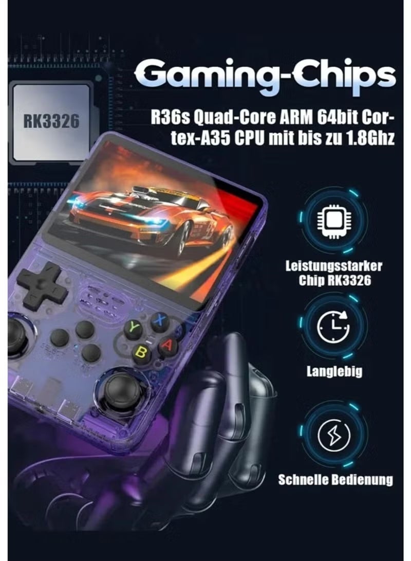 Transparent R36S Retro Handheld Game Console, 3.5 Inch IPS Screen Dual Joystick Pocket Video Game Player, Built-in 10000+ Classic Arcade Games, Portable Mini Gaming Device Gift for Adults & Kids Travel - Image 4