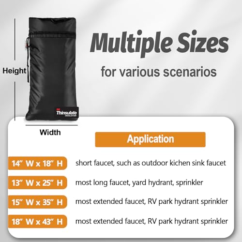 DEMEDO Extended Outdoor Faucet Cover for RV Park Water Hydrant Insulated, 3M Thinsulate Insulation Sprinkler Freeze Protector for Winter & Summer, 35”H x 15”W for Garden Lawn Faucets & Yard Hydrant - Black - Image 5