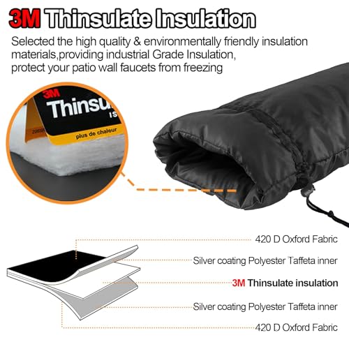 DEMEDO Extended Outdoor Faucet Cover for RV Park Water Hydrant Insulated, 3M Thinsulate Insulation Sprinkler Freeze Protector for Winter & Summer, 35”H x 15”W for Garden Lawn Faucets & Yard Hydrant - Black - Image 4