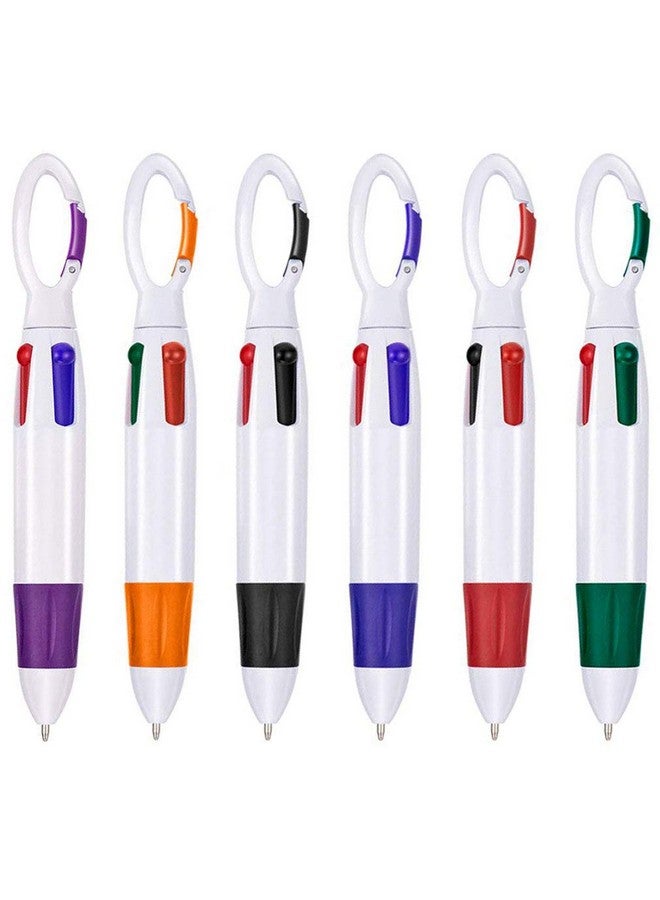 ONWON 6 Pieces Retractable Shuttle Pens 4 Neon Color In One Ballpoint Pen With Buckle Clip On Top Multi-Color Carabiner Keychain For Office School Supplies Students Children Gift (6 Pcs)  - Image 1