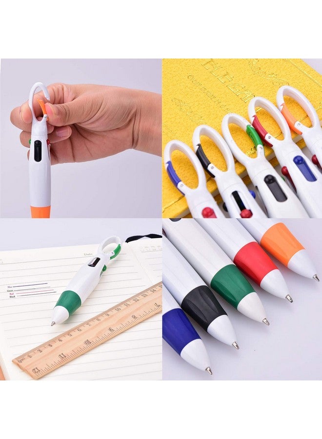 ONWON 6 Pieces Retractable Shuttle Pens 4 Neon Color In One Ballpoint Pen With Buckle Clip On Top Multi-Color Carabiner Keychain For Office School Supplies Students Children Gift (6 Pcs)  - Image 3