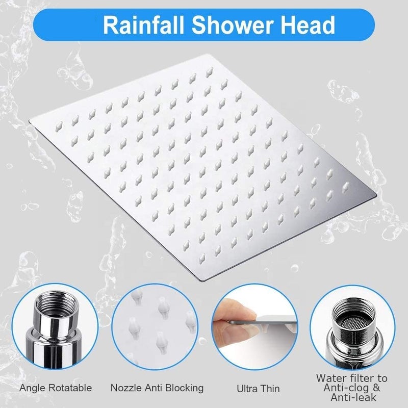 MLD Super Ultra Slim 10 x 10 inch Square Stainless Steel Rain Shower Head with 458mm (18") Long SS Square Shower arm Combo,Free TAFLON TAP - Image 4