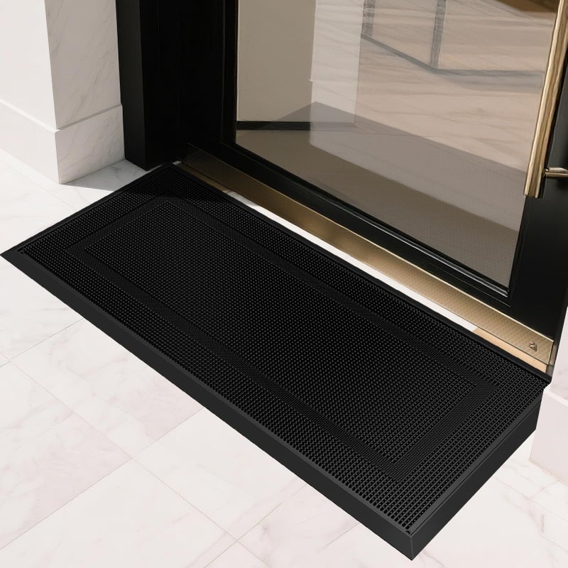 BEHERO Front Door Mat Outside Entrance, 36" x 17" Heavy Duty Rubber Outdoor Mats Enlarged for Entryway, Welcome Matt Outdoor, Dirt Trapping Waterproof Exterior Entry Mats, All Weather Doormat Black - Image 2