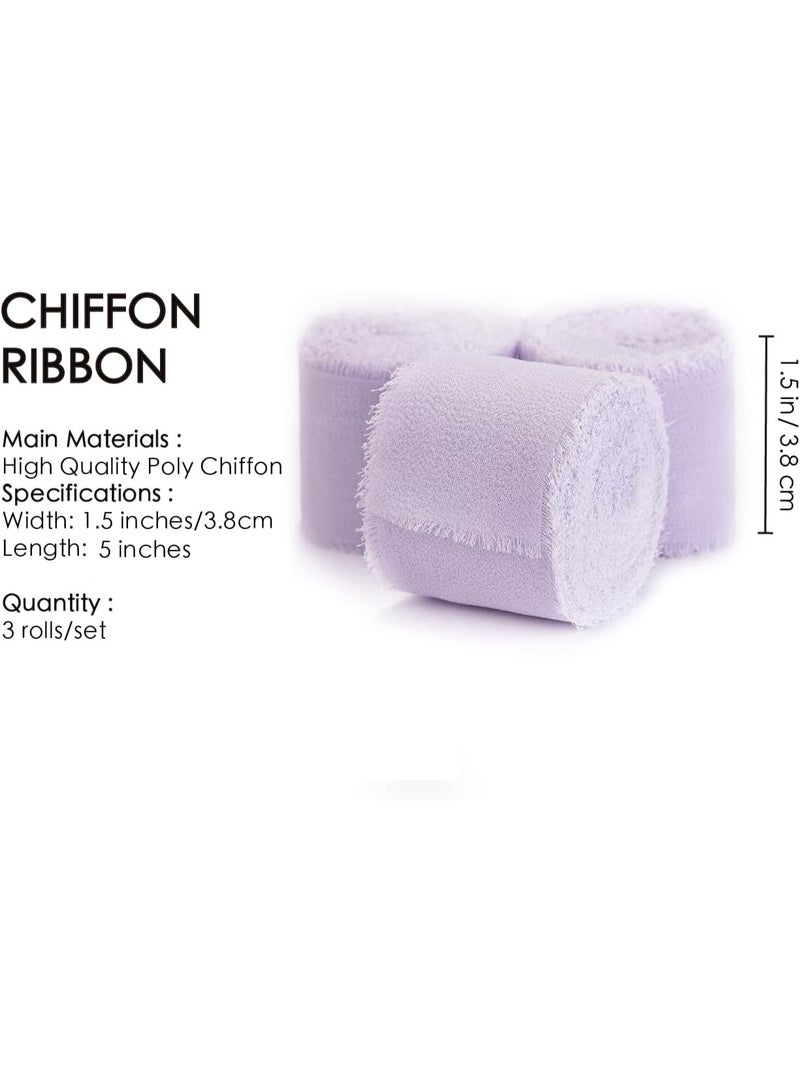 HZYH 3 Rolls Lilac Chiffon Ribbon, 1.5" x 21 Yards Lavender Purple Silky Fabric Ribbon, Handmade Fringe for Wedding Invitations, Bridal Bouquets, Gift Wrapping & DIY Crafts - Image 3