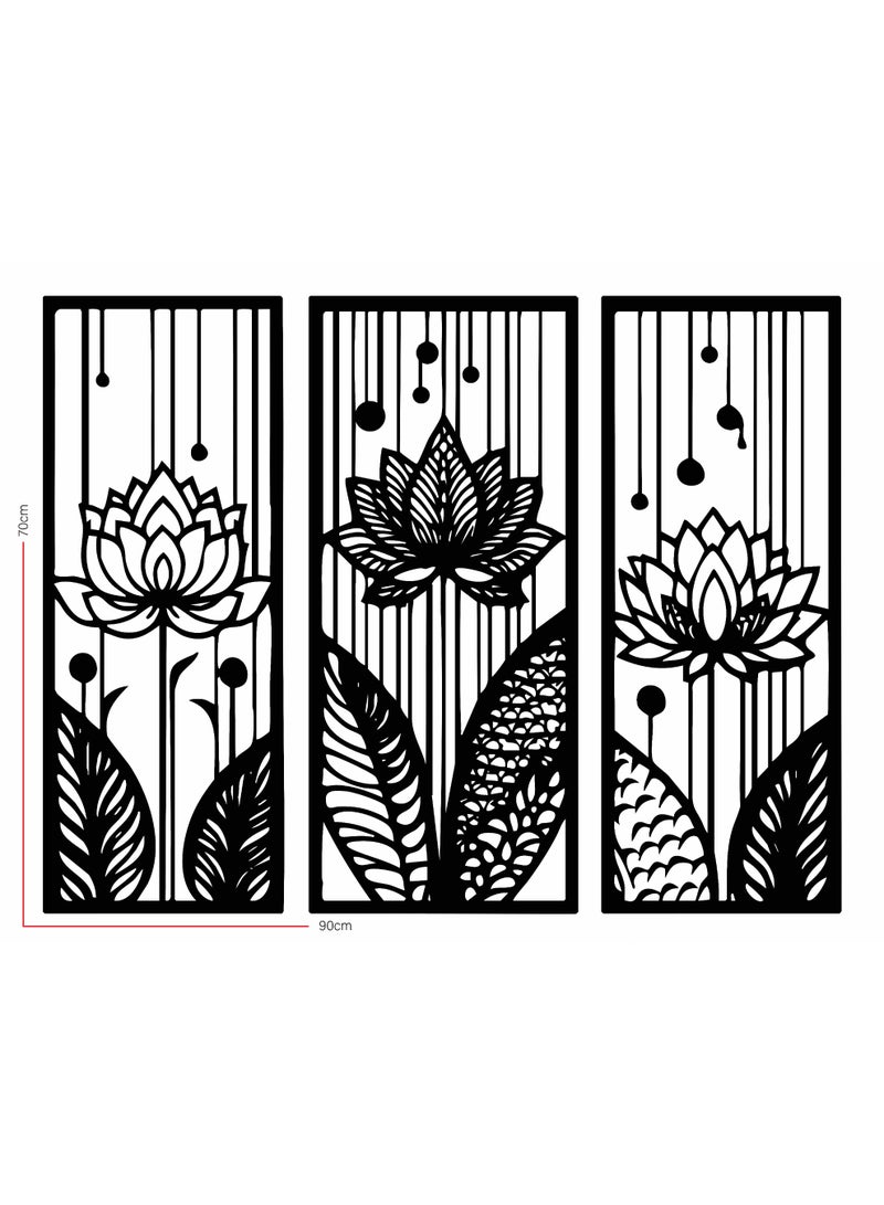 IDesign 3-Piece Lotus Flower Wall Art – Black Metal Frames - Image 2