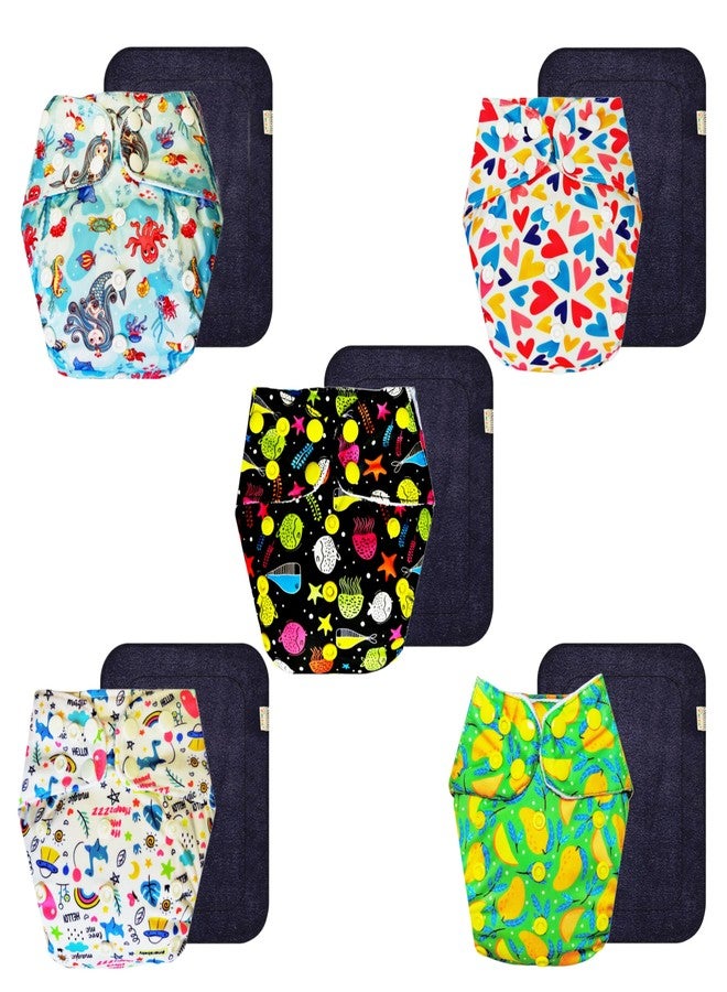 Dumbledo Premium Cloth Diaper with Black Insert (Pack of 5) | Hypoallergenic | 6-Layer Absorbent Pad | Easy to Clean | Worry-Free Diapering | 3 Months - 3 Years | Unisex Baby - Image 1