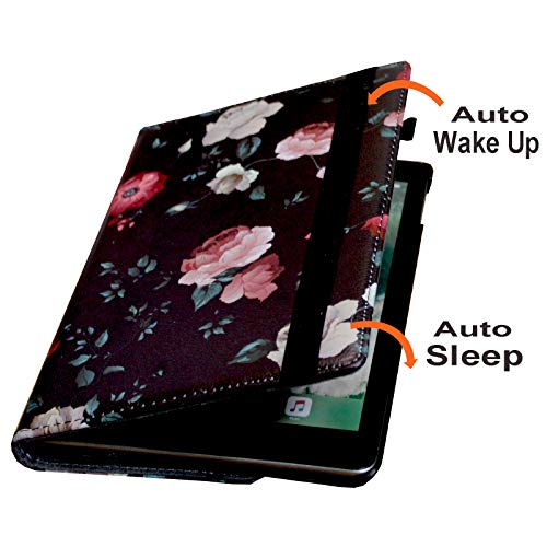 JYtrend Smart Case for iPad 5th / 6th Generation (9.7") with Pencil Holder, Rotating Stand Magnetic Auto Wake Up/Sleep Cover for 2017/2018 iPad 9.7 Model A1893 A1954 A1822 A1823 (Black Flower) - Image 3