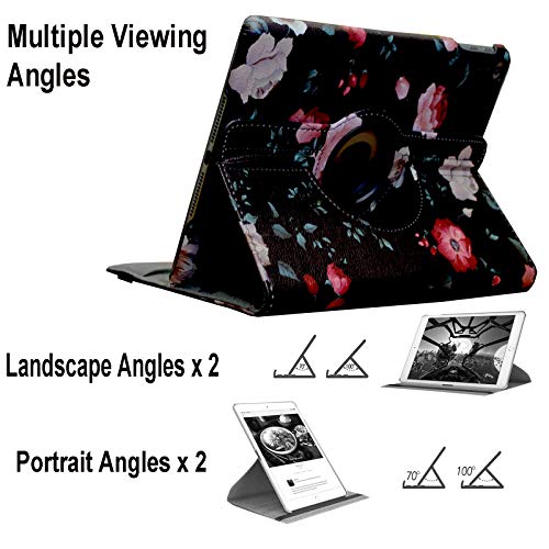 JYtrend Smart Case for iPad 5th / 6th Generation (9.7") with Pencil Holder, Rotating Stand Magnetic Auto Wake Up/Sleep Cover for 2017/2018 iPad 9.7 Model A1893 A1954 A1822 A1823 (Black Flower) - Image 4