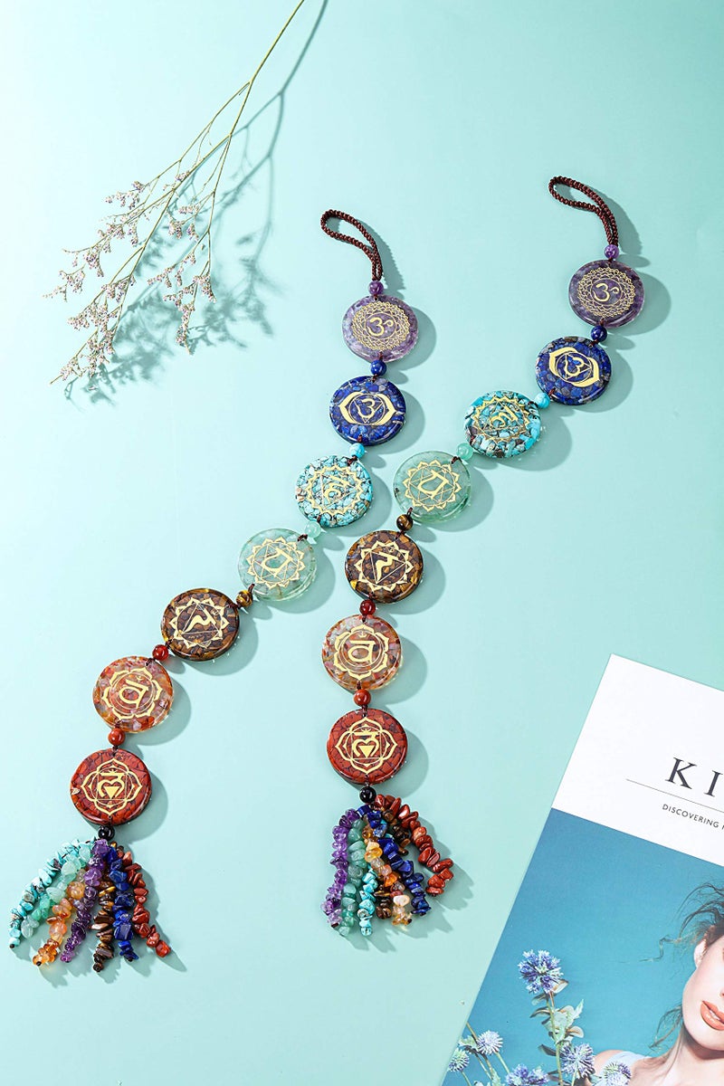 Jovivi Chakra Stones Hanging Ornament 7 Chakra Symbol Healing Crystals Hanging Tassels Wall Hanger for Yoga Meditation Window Car Crystal Decor Home Indoor Christmas Decoration - Image 4